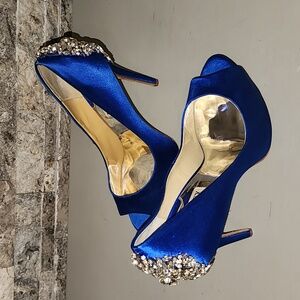 Badgley Mischka Elegant Blue Satin Peep-Toe Heels
